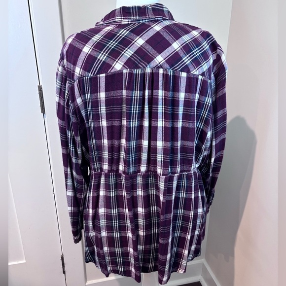 Lane Bryant Purple Plaid Button Front Peplum Tunic Top 26/28 - Picture 8 of 14